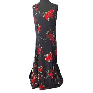 Dressbarn Vintage Black Red Floral Maxi Dress USA 12 Dark Romantic Grunge 90s‎